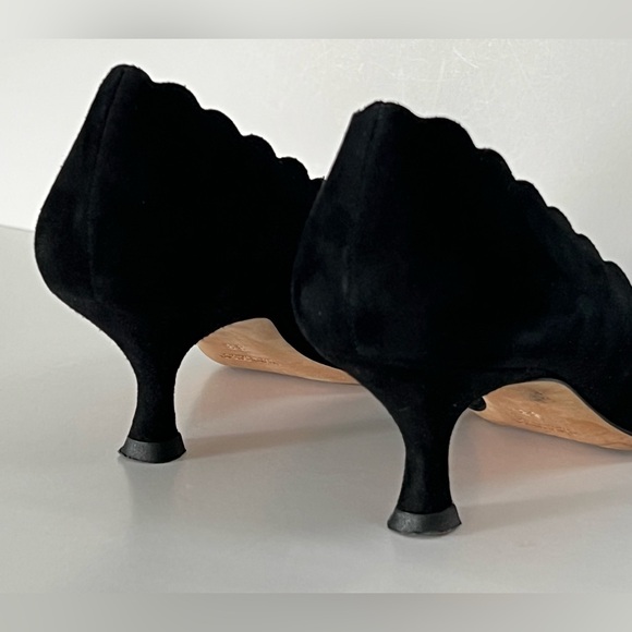 Pancaldi For Diane B Black Suede Leather Scalloped Women’s Heels Size Euro 38 - Picture 2 of 13